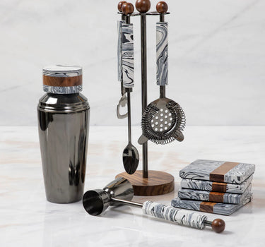 ZEBRA MARBLE & WOOD ONYX HANGING BAR SET