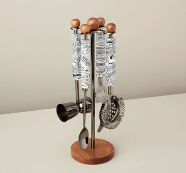 ZEBRA MARBLE & WOOD ONYX HANGING BAR SET