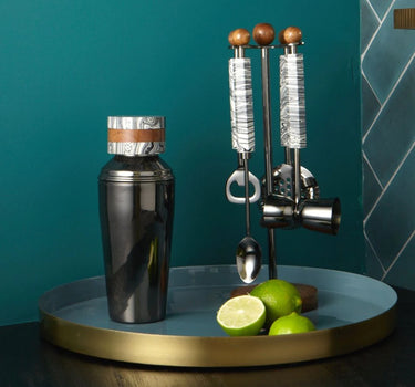 ZEBRA MARBLE & WOOD ONYX COCKTAIL SHAKER