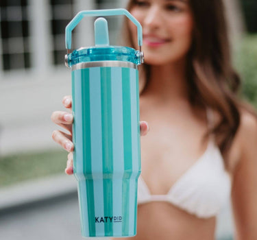Aqua and Green Striped 30 Oz Cabana Tumbler.